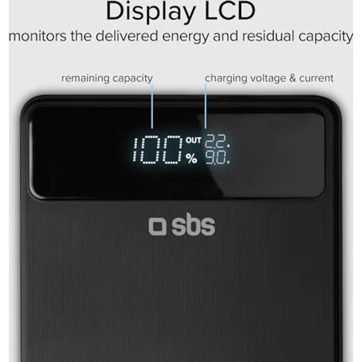 SBS PowerBank Laptop 20K Slim, 20.000 mAh, 100 W, USB-C & USB-A, Adaptive Fast Charge mit LCD-Display, tragbar für Laptops, Smartphones und Tablets – Bild 5
