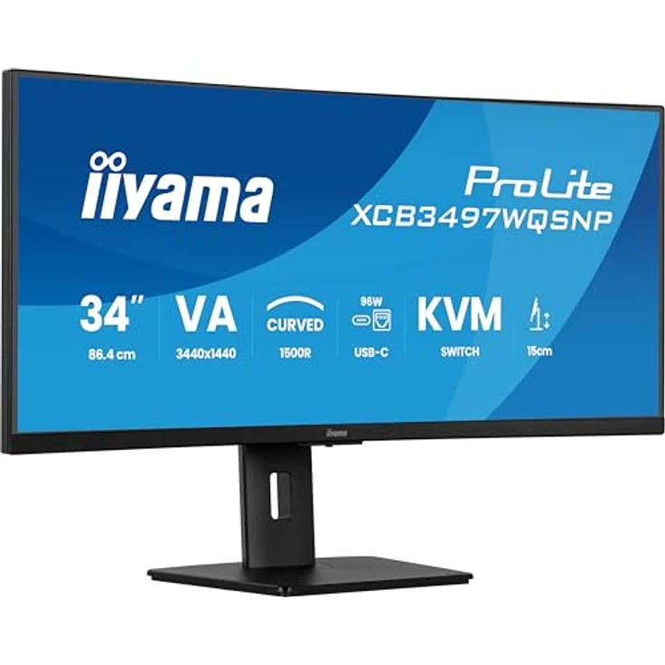 iiyama Prolite XCB3497WQSNP-B1 Curved 34 Zoll VA LED-Monitor UWQHD HDMI DP USB-C Dock 95W RJ45 KVM-Switch Höhenverstellung Adaptive Sync schwarz – Bild 1