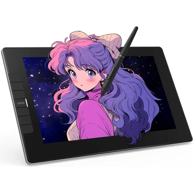 VEIKK VK1200V2, Grafiktablett mit 12 Zoll Full HD IPS Display, 120% sRGB, 6 anpassbare Shortcut-Tasten, batterieloser Stylus und 8192 Druckstufen