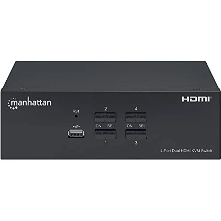 Manhattan Switch KVM HDMI 4 porte Doppio monitor, UHD 4K@30Hz, USB 2.0 Hub, Schwarz – Bild 3