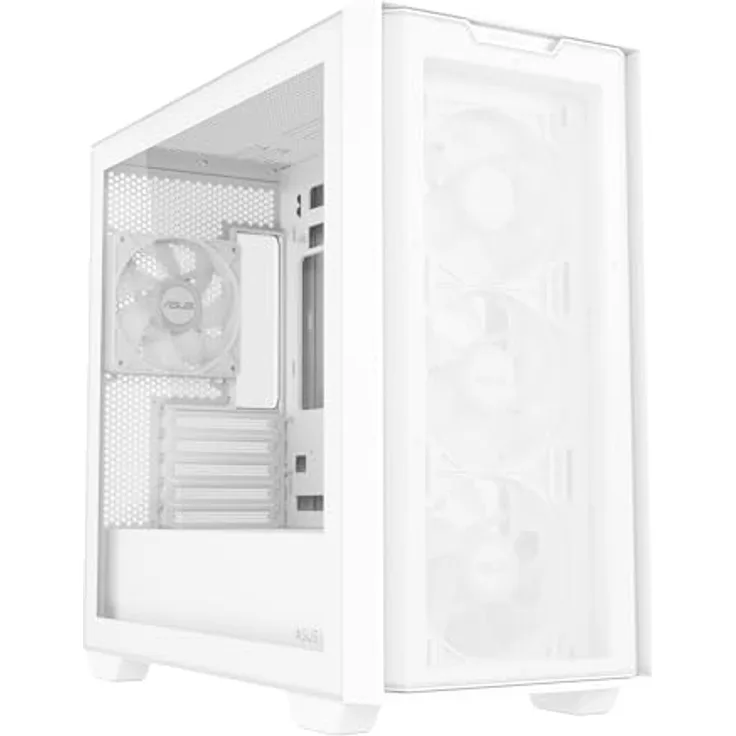 ASUS A21 Plus TG ARGB White microATX PC Gehäuse (Vorinstallierte ARGB-Lüfter, Mesh Frontpanel, 360-mm-Radiator Unterstützung) - Weiß