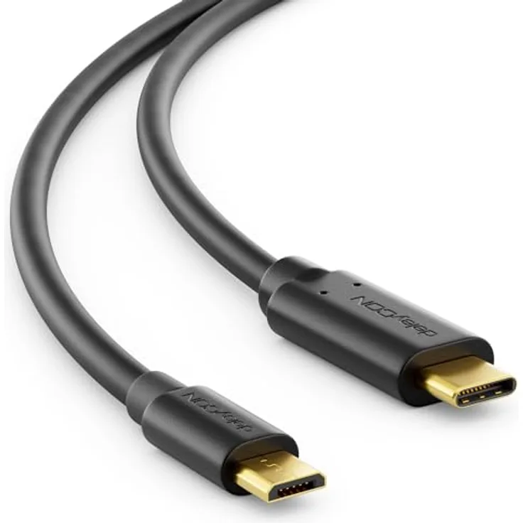 deleyCON 0,5m USB C auf Micro USB Ladekabel & Datenkabel - Schwarzes Kabel für sicheres Aufladen und Datentransfer