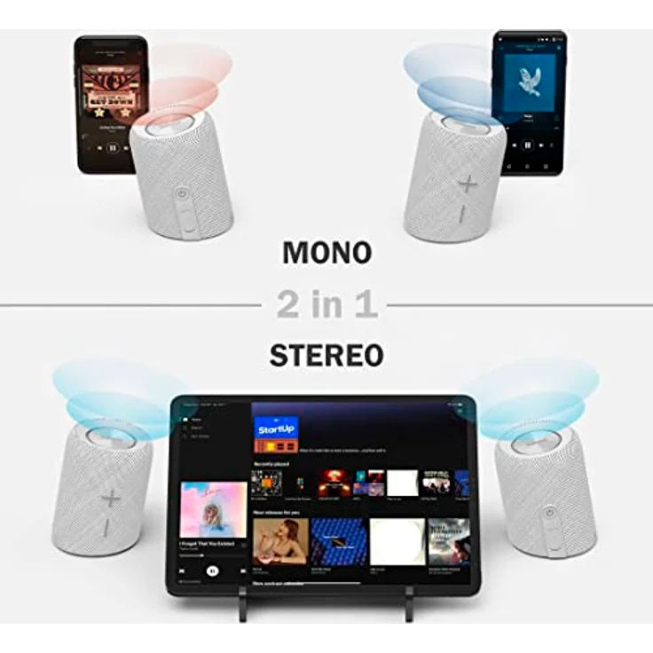 Hama 2in1 Bluetooth-Lautsprecher-Set Twin 3.0 wasserdicht 30W (teilbares Speaker-Set kabellos, 2 tragbare Bluetooth-Boxen, schwimmende Musikbox wasserfest IP67, 10h Akku, True Wireless Stereo) weiß – Bild 4