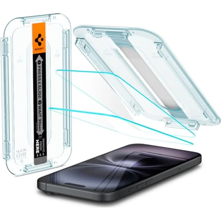 Spigen Glas.tR EZ Fit Displayschutzfolie 2er Pack kompatibel mit iPhone 16, iPhone 15, kratzfest, 9H Härte, transparent – Bild 1
