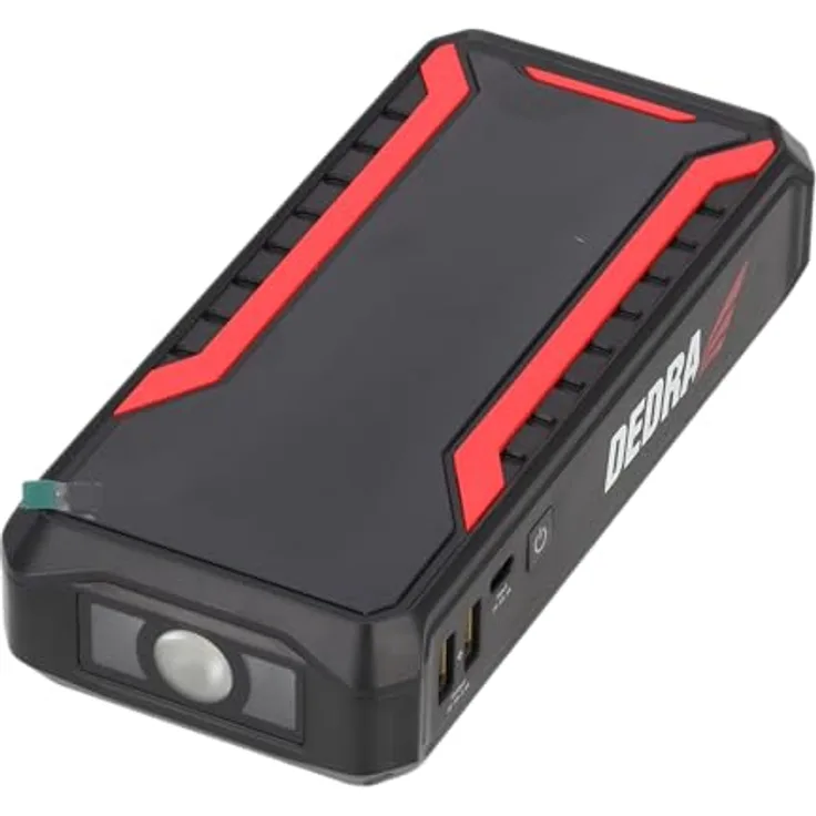 Dedra Power-Bank mit Motorstartfunktion, Booster 12000 mAh, Notstart für Diesel- und Benzinmotoren, LCD-Display, Quick-Charge-Buchse und LED-Taschenlampe