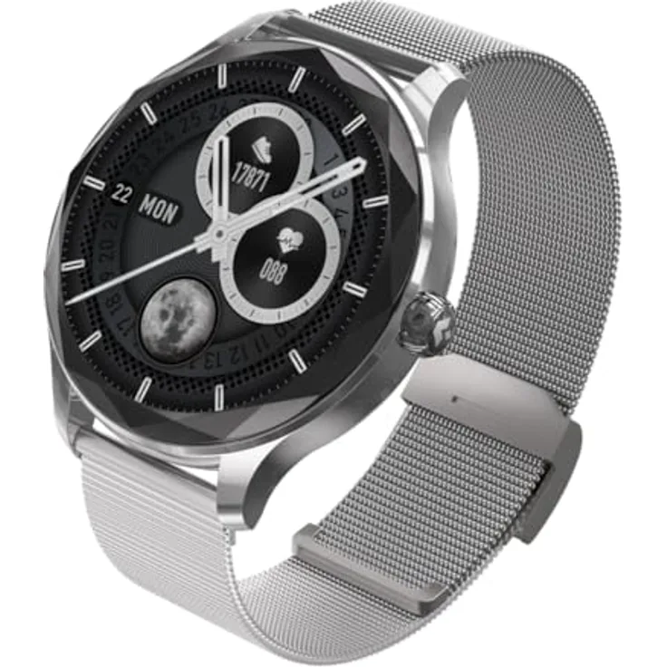 garett Viva Smartwatch Damen, 1,3" AMOLED, über 100 Sportmodi, 7 Tage Akku, inklusive extra Silikonarmband, Stahl Silber