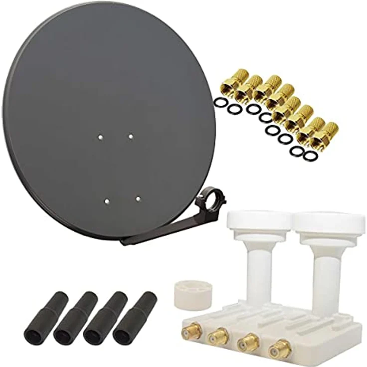 PremiumX SAT Anlage PXS-80, 80cm Antenne mit Quad Monoblock LNB, vier Receiver Anschlüsse, robustes Design – Bild 1