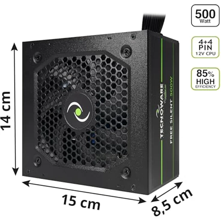 Tecnoware Free Silent Netzteil ATX 500 W Real PC Lüfter 12 cm 2 x SATA 1 x 24 Pole, 1 x 1 2 V, 4 + 4 Pole, 2 x Molex, 1 x Floppy, Einzelpackung – Bild 3