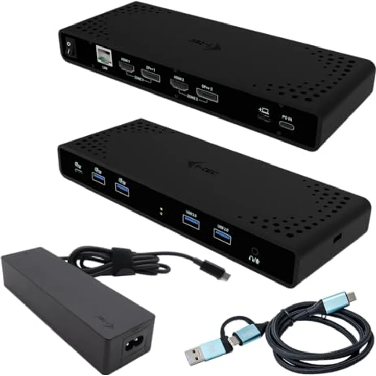 i-tec Universelle Dockingstation Dual 4K Display mit Stromversorgung 85W - 2X DisplayPort und 2X HDMI, 5X USB-Anschlüsse, in Schwarz – Bild 1