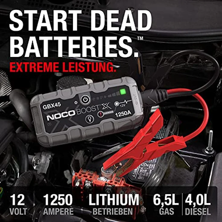 NOCO Boost X GBX45 1250A 12V UltraSafe Starthilfe Powerbank, Auto Batterie Booster, Tragbare USB Ladegerät, Starthilfekabel und Überbrückungskabel für bis zu 6,5-L Benzin und 4,0-L Dieselmotoren – Bild 2