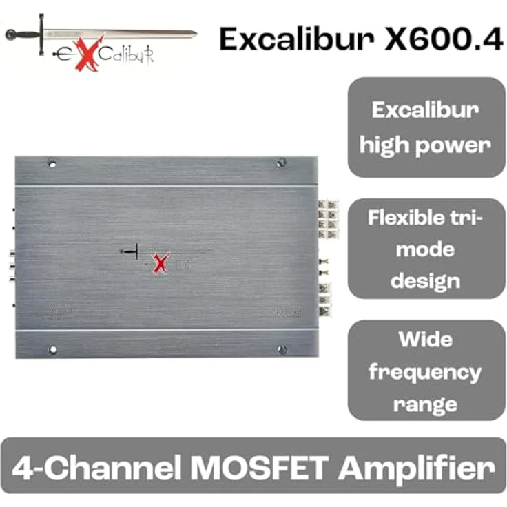 EXCALIBUR X600.4 4-Kanal-Stereoverstärker (2400 W Variabler Crossover 2 Ohm) Verstärker (Anzahl Kanäle: 4) - EXCALIBUR 4-Kanal-Stereo Verstärker, 2400 W, Bass Boost 12 dB, Schwarz – Bild 6