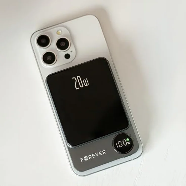 Forever Magnetische Powerbank 5000mAh, Kabellose Powerbank mit USB-C und 15W Drahtloses Laden, Schwarz - Kompakt für iPhone und kompatible Geräte – Bild 3