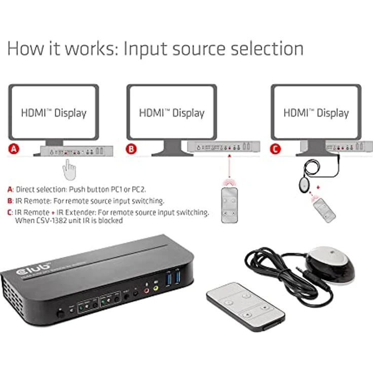 Club 3D CSV-1382 KVM Switch, HDMI KVM-Umschalter mit 4K Auflösung bis 4096x2160, Schwarz – Bild 8