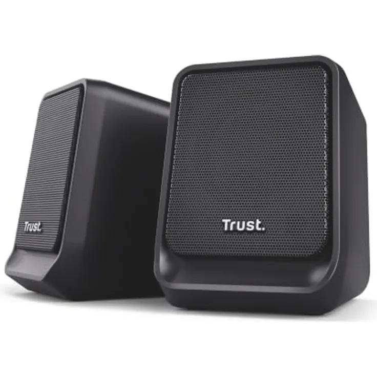 Trust Milo Kompakter PC Lautsprecher USB-C 2.0, 12W Stereo (6W RMS), Schwarz mit Lautstärkeregler