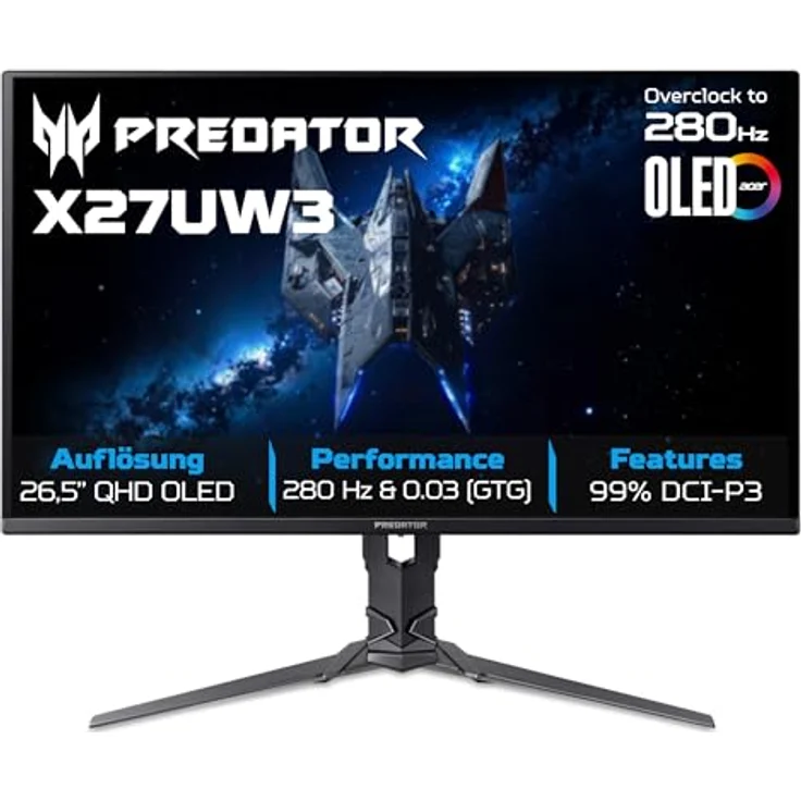 Acer Predator X27U W3, 26.5 Zoll WQHD QD-OLED Gaming Monitor, 240Hz, 0.03ms, FreeSync Premium Pro, HDR, höhenverstellbar, drehbar – Bild 1