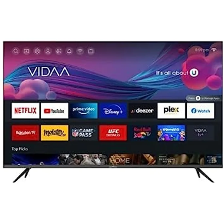 SMART TECH 4K-UHD LED 43 Zoll (109 cm) VIDAA Smart TV 43UV10V1, Quad core, 1.5G/4G, DVB-T2/C/S2, WIFI-2T2R, H.265, Dolby Audio, 3xHDMI, 2xUSB, Netflix/YouTube/Prmie Video/Google Assistant, Schwarz