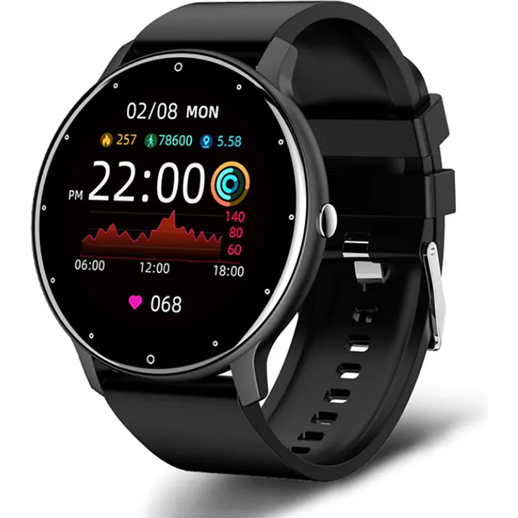 TPFNet Smartwatch Modell SW1, Sportliche Armbanduhr mit 1,28 Zoll Display, Silikon Armband, Puls- und Blutdruckmesser, Schwarz