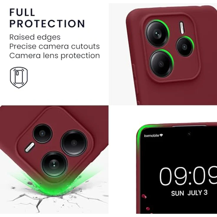 kwmobile Handyhülle kompatibel mit Xiaomi Redmi Note 14 5G, weiche Silikon Schutzhülle in Bordeaux Violett, reißfest und rutschfest – Bild 3
