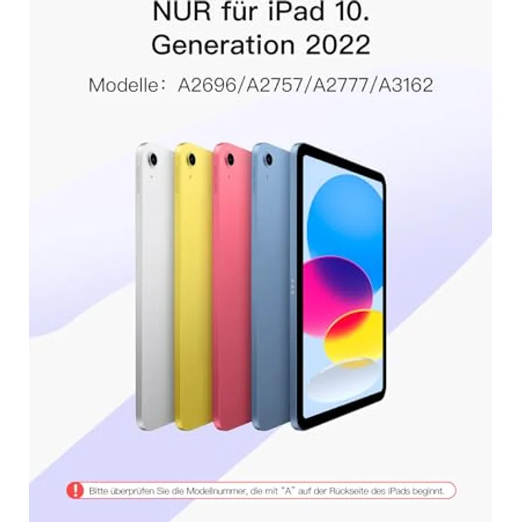 Inateck Hülle mit Tastatur für iPad 10 Generation, 10,9 Zoll 2022, Abnehmbar, 7-Farbiger Hintergrundbeleuchtung, Hoch-/Querformat Ständer, QWERTZ, KB04112 – Bild 2