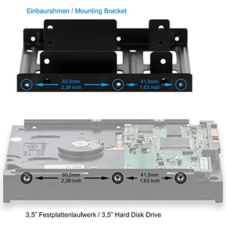 Einbaurahmen 2,5'' Festplatte SSD auf 3,5'' Adapter Festplatten Einbau Rahmen (kompatibel mit bis zu 2x 2,5'' Festplatten HDD oder SSD) Wechselrahmen Halterung – Bild 5