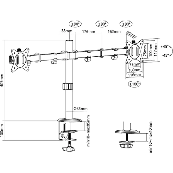 HALTERUNGSPROFI DUAL Tischhalterung Monitorhalterung 10-32" für 2X 9kg LED LCD Monitore VESA 75 100 Office-444 – Bild 4