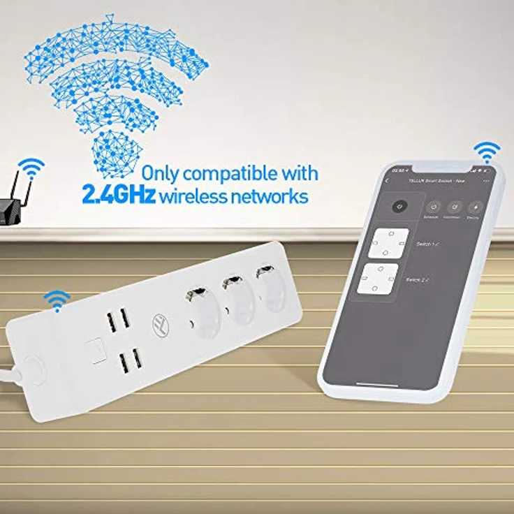 Tellur WiFi Power Strip, 3 Outlets, 4*USB 4A, 2200W, 10A, 1.8m (3 x, 1.80 m)  – Bild 7