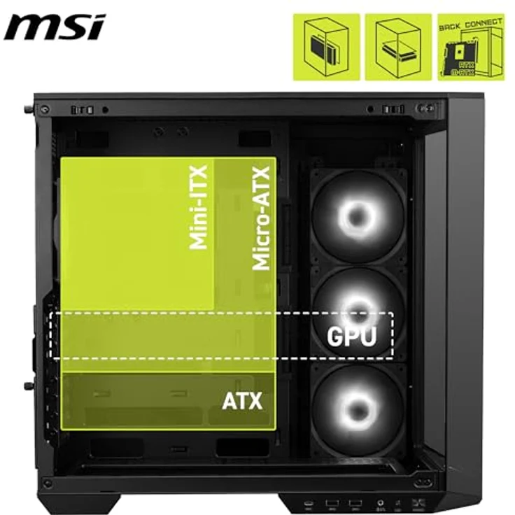 MSI MAG PANO 100R PZ, Midi-Tower PC-Gehäuse in Schwarz mit gehärtetem Glas und RGB-Beleuchtung, ATX-kompatibel, inkl. 3 Lüfter – Bild 4