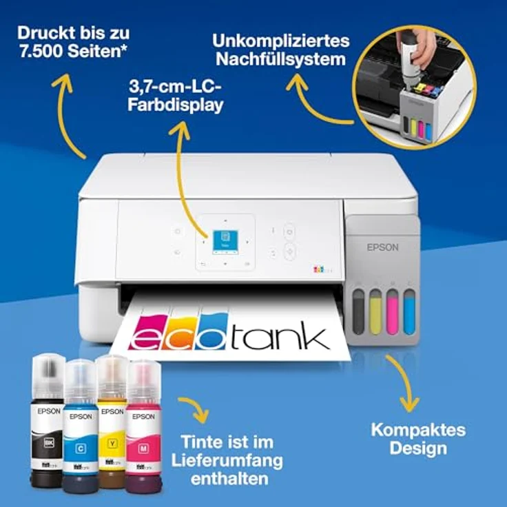 Epson EcoTank ET-2926, Multifunktionsdrucker Tintenstrahl A4 mit WLAN, Druck-, Scan- und Kopierfunktion, bis 5760 x 1440 dpi – Bild 2