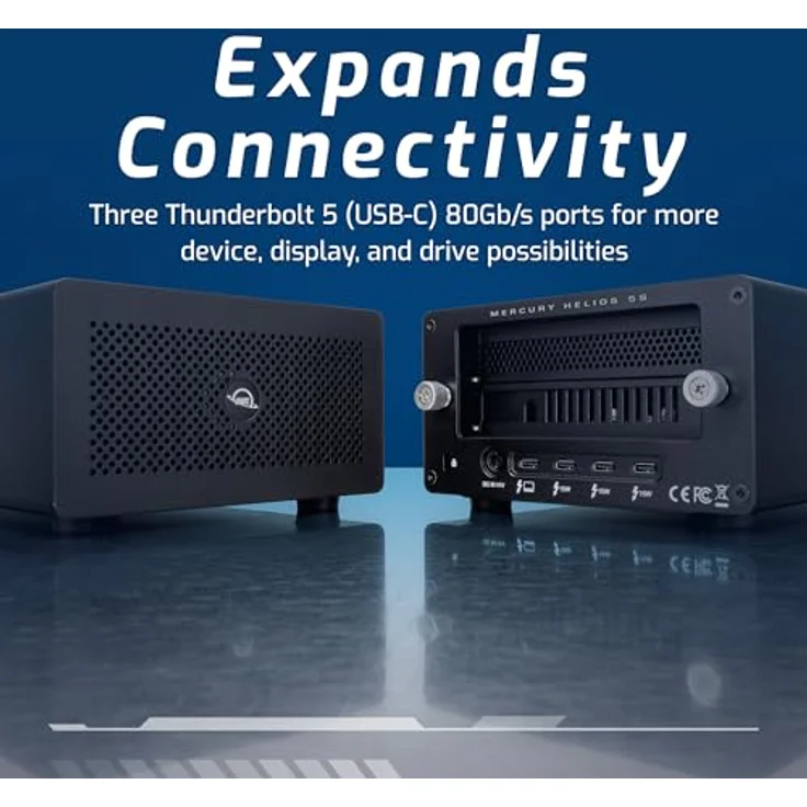 OWC Mercury Helios 5S, Thunderbolt™ 5 PCIe Erweiterungslösung mit 3 Ports, Aluminium-Gehäuse, flüsterleise, bis zu 6000 MB/s – Bild 4