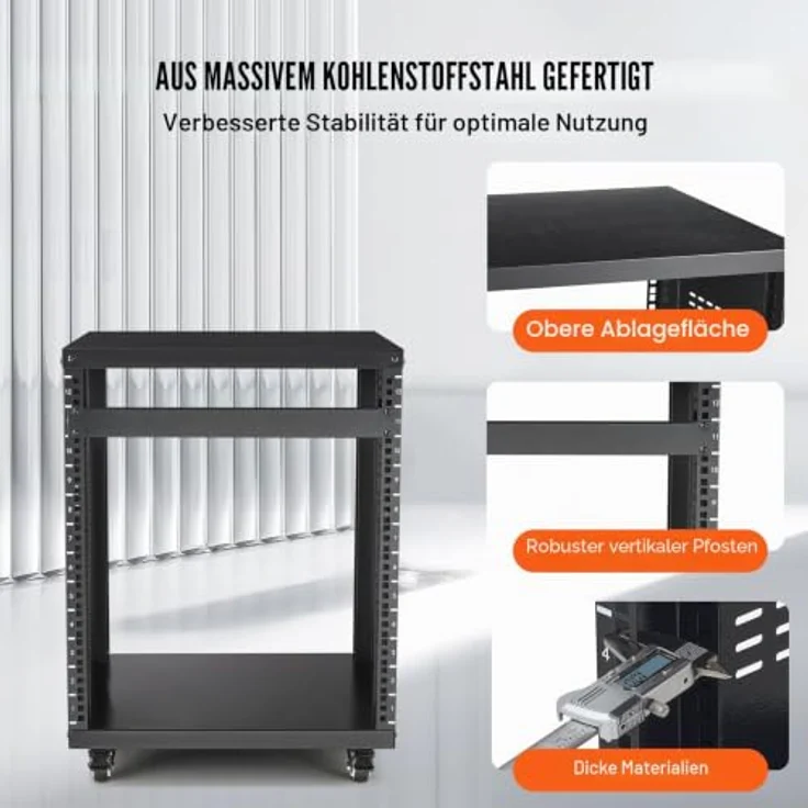 VEVOR 12U Server-Rack mit 226,8 kg Kapazität, Netzwerk-Stereo-Aufnahmestudio-Rack mit feststellbaren Lenkrollen, 510 x 460 x 700 mm – Bild 4