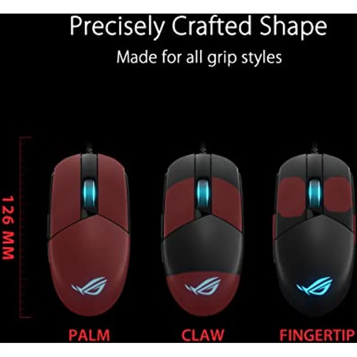 ASUS ROG Strix Impact III - Beidhändige Gaming-Maus, leicht, 12000 DPI, 5 programmierbare Tasten, austauschbare Schalter, Paracord-Kabel, Gaming-Maus für FPS, Schwarz – Bild 3