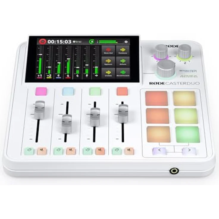 RODE Rodecaster Duo Station Weiss, Audio Production Studio mit 2x XLR/TRS-Combo-Eingängen und 6 programmierbaren Smart Pads, inkl. keepdrum Kopfhörer – Bild 2