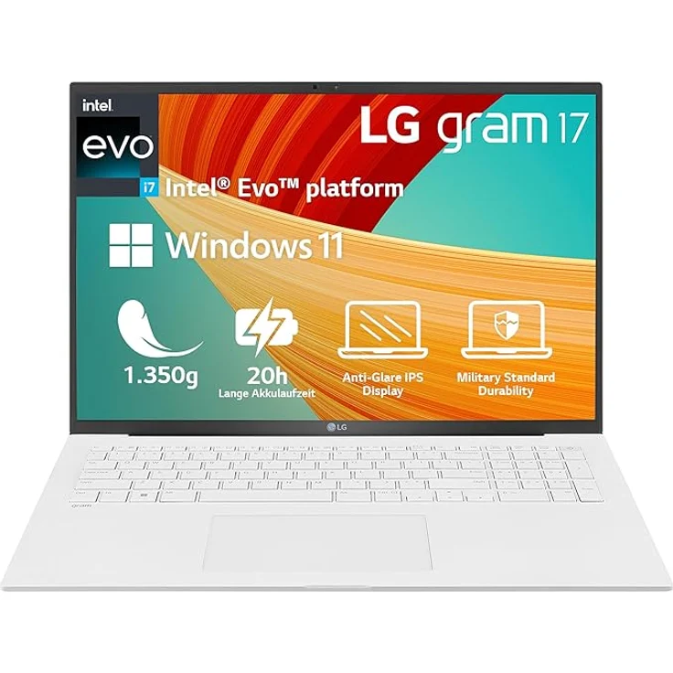 2023 LG Gram 17 Zoll Ultralight Notebook - 1.350g Intel Core i7 Laptop (16GB RAM, 1TB SSD, 20h Akkulaufzeit, 16:10 Entspiegeltes IPS-Display, Thunderbolt 4, Win 11 Home, Mirametrix) - Weiß – Bild 1