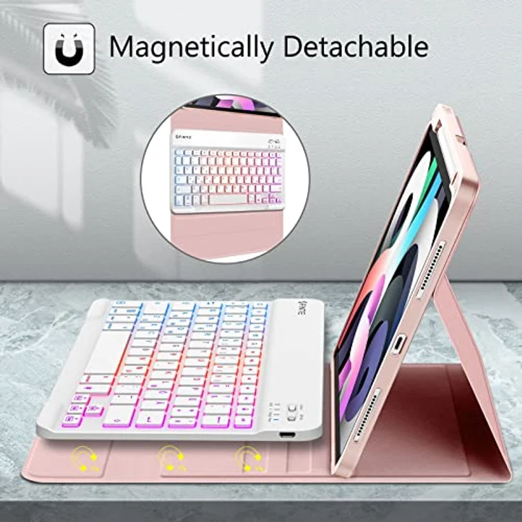 Fintie Tastatur Hülle für iPad Air 11" 2024, iPad Air 5 2022/ iPad Air 4 Hülle mit Tastatur 10.9" - Roségold, Magnetisch Abnehmbarer Keyboard mit DIY Hintergrundbeleuchtung, Deutsches QWERTZ Layout – Bild 3