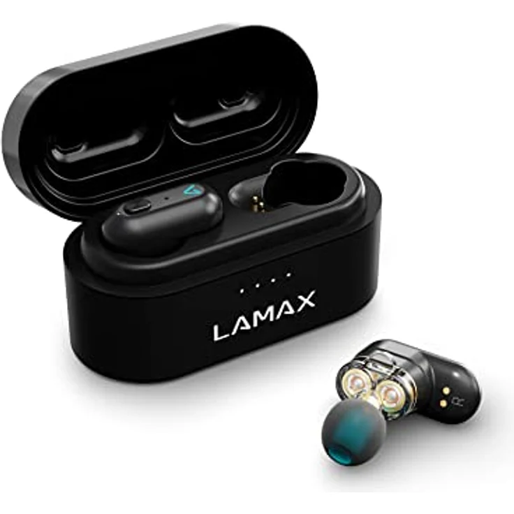 Lamax Duals1 Bluetooth Kopfhörer 5.0 USB-C, In Ear Kopfhörer mit Dual-Treiber, Bis zu 28 Stunden Hördauer, Aluminiumgehäuse mit Batterieanzeige, 3 Stöpselgrößen, Passive Geräuschunterdrückung – Bild 1