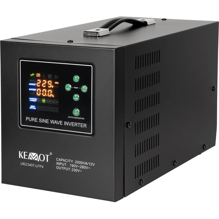 KEMOT PROsinus-2000, Notstromversorgung 2000 VA/1200 W, reine Sinuswelle, 12 V, 230 V, LED-Anzeige