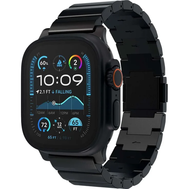 Decoded Fascia di Trazione, Uhrenarmband aus Titan mit diamantähnlicher Kohlenstoffbeschichtung, verstellbar für Handgelenke 130-225 mm, Schwarz