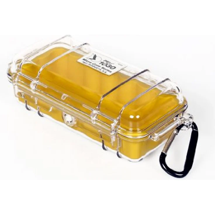 PELI 1030 Micro Case, Schutzbox für Sensibles Equipment, IP67 Wasser- und Staubdicht, 0,6L Volumen, Hergestellt in den USA, Transparent- Gelb Gummieinlage – Bild 2