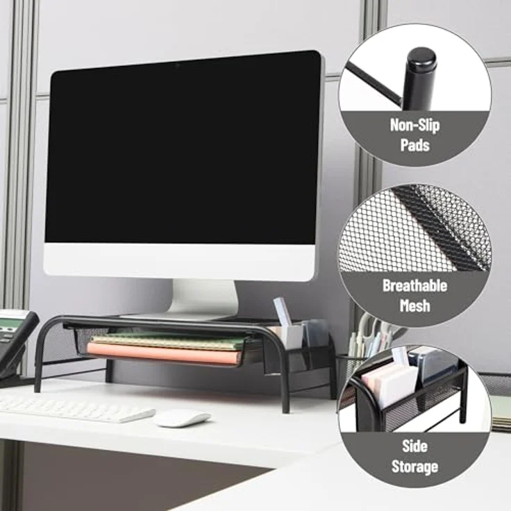 Mind Reader 'Raise' Metall Mesh PC Laptop IMac Computer Monitor Stand mit Schublade, schwarz – Bild 5