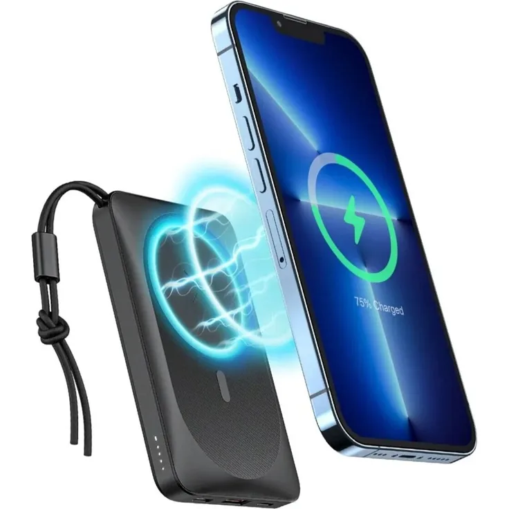 VEGER MagOn, 10000 mAh, Lithium Polymer (LiPo), Kabelloses Aufladen, 22,5 W, Schwarz, Weiß