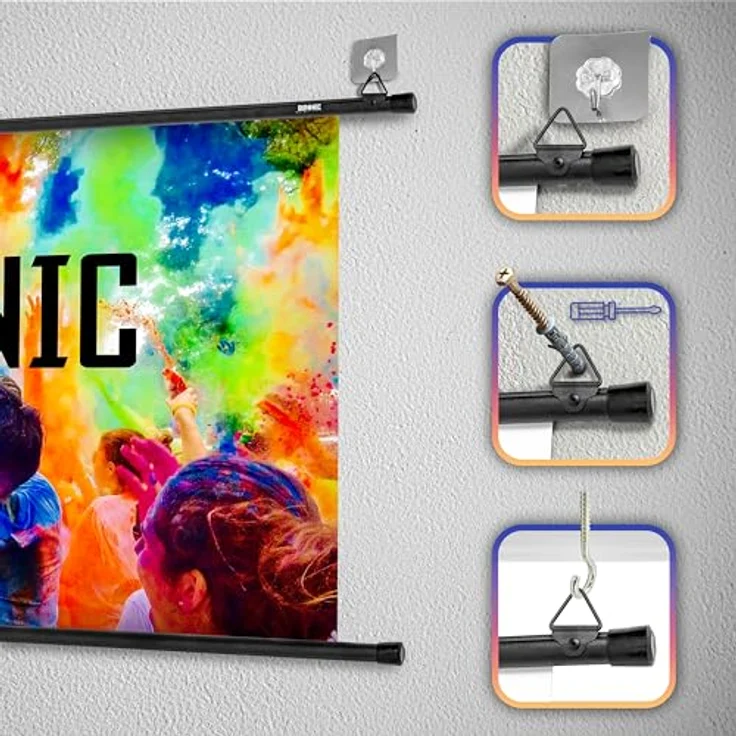 Duronic BPS70, 70 Zoll 4:3 Projektor-Leinwand mit 4K Full HD 3D, Rollo-Leinwand 1.0 Gain, Wandmontage für Heimkino und Büro – Bild 3