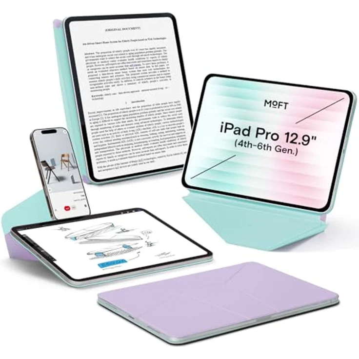 MOFT Dynamic Folio Hülle für 12,9" iPad Pro (4.5.6. Gen 2020/2021/2022), Schlanke magnetische Tablet Hülle mit 20+ Betrachtungswinkeln, Auto Wake/Sleep-Funktion - Peony – Bild 1