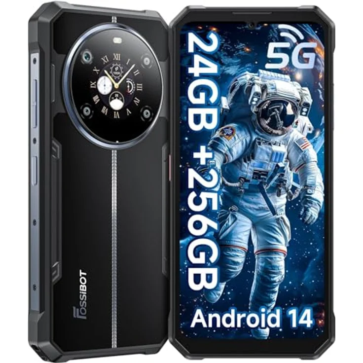 FOSSiBOT F109 5G Outdoor Handy, Android 14 Smartphone mit 24GB RAM, 256GB Speicher, 6,74'' HD+ + 1,32'' Doppel Bildschirm, 50MP + 16MP Kamera, 10600mAh Akku, wasserdicht IP68/IP69K, schwarz – Bild 1