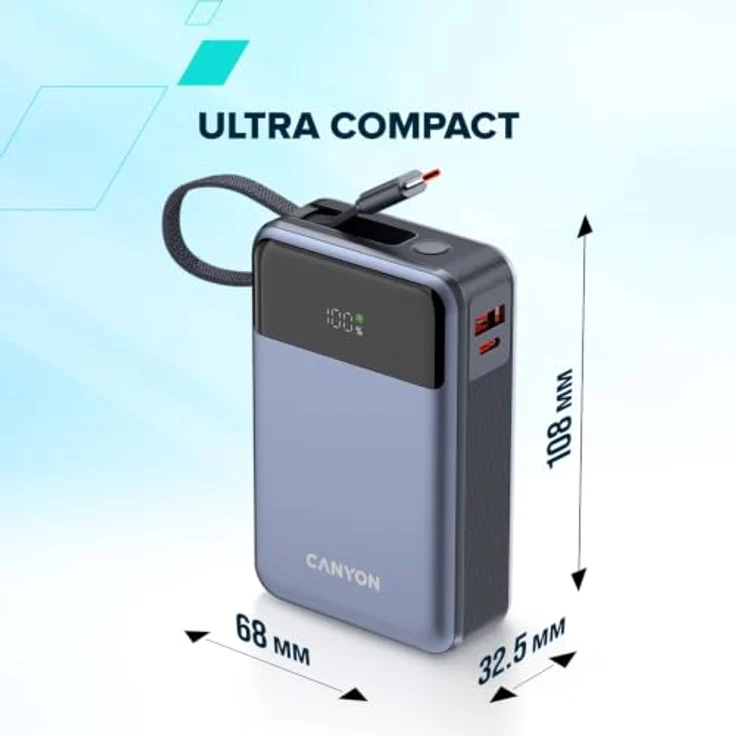 Canyon OnPower 600, Powerbank 20.000 mAh mit USB-C PD 65W und integrierten Display, Grau – Bild 5