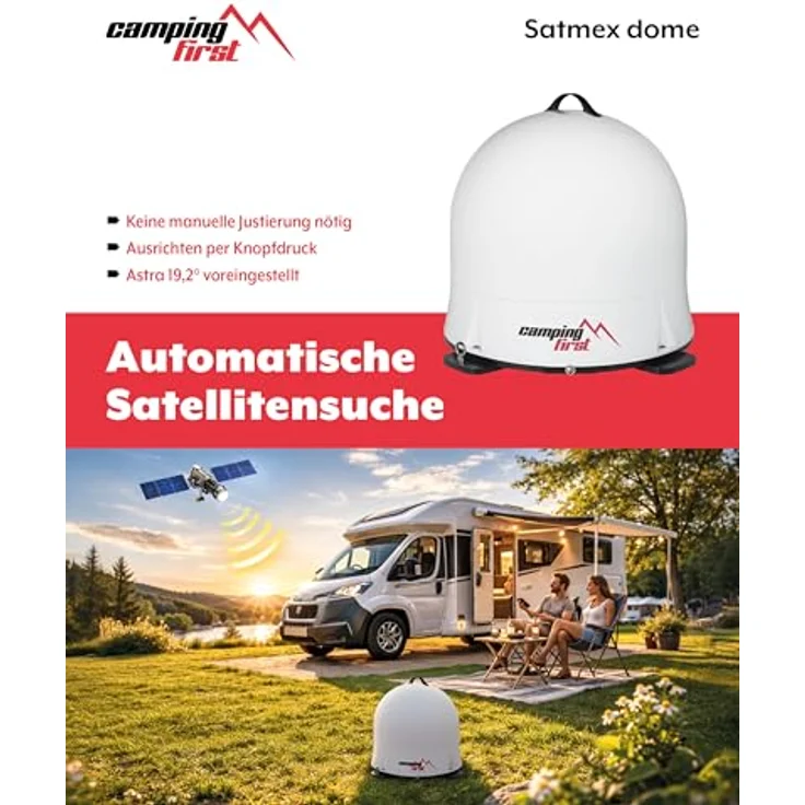 Camping First Satmex Dome, vollautomatische Satellitenantenne für mobilen TV-Empfang, robuste Kunststoffkuppel, selbstjustierend auf Astra 19,2° Ost – Bild 4