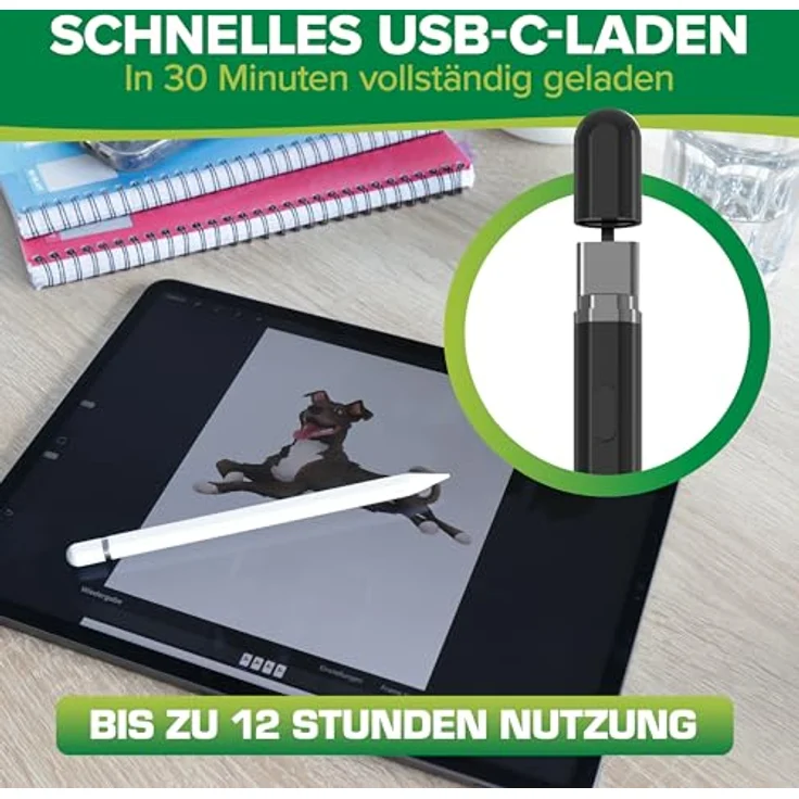 InLine® Stylus, Eingabestift für Apple iPad (2018-2025), Pencil 2nd Generation, hochpräzise, Neigungs- und Handflächenerkennung, Akku, USB-C, weiß – Bild 4
