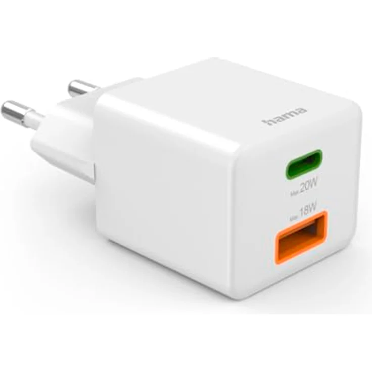 Hama Schnellladegerät, 1x USB-C PD, 1x USB-A QC, Mini-Ladegerät, 20 W, Weiß – Bild 2