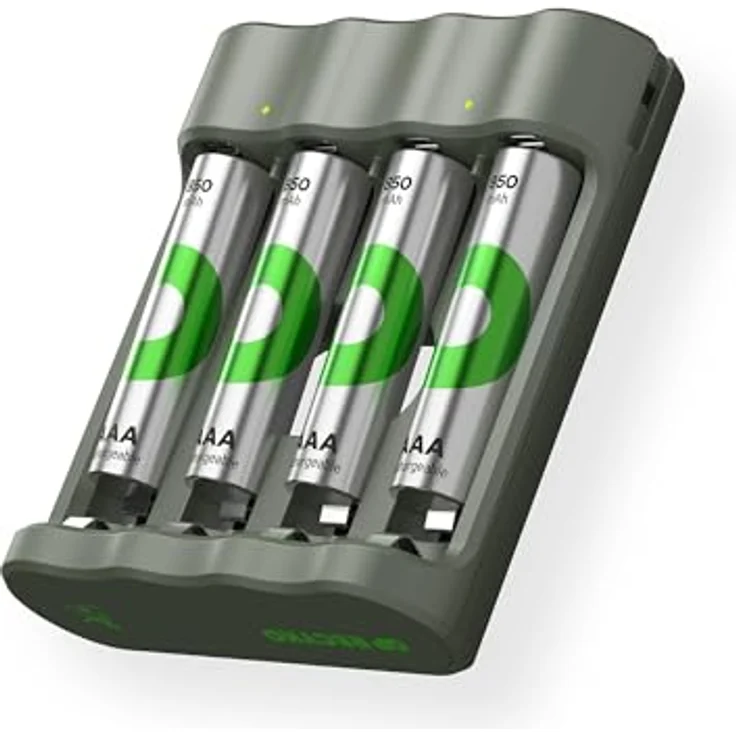 GP Batteries GPRCKCHB441U007 ReCyko 4-Port USB Ladegerät, inkl. 4x AA 2100mAh NiMH Akkus, kompakt und sicherheitsoptimiert – Bild 2