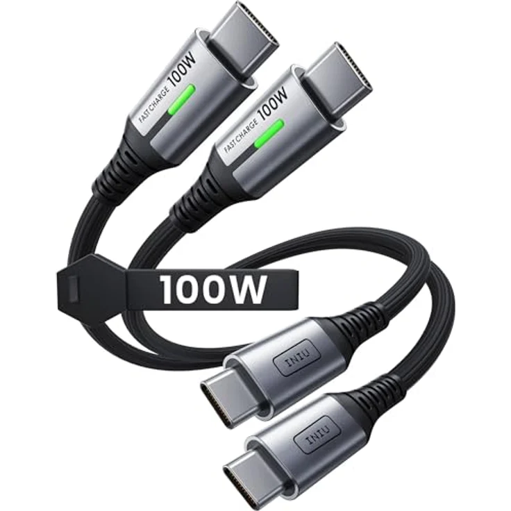 INIU USB C auf USB C Kabel, 100W [0.3m+0.3m] Typ C Schnellladekabel mit PD 5A QC 4.0 für iPhone 17, MacBook Pro, Samsung S25, PS5 und mehr, Nylon gefertigt – Bild 1
