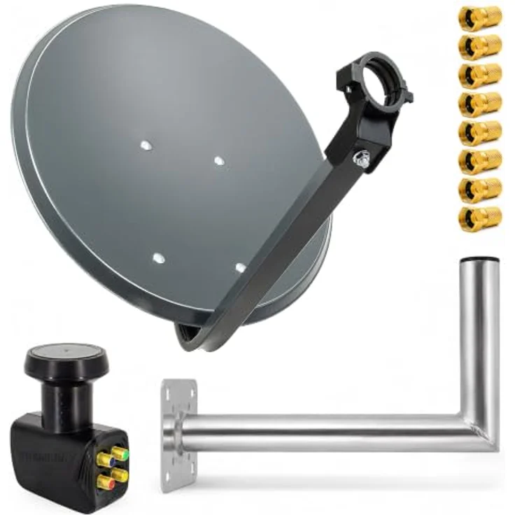 PremiumX SAT Anlage PXS45, 45cm Satellitenantenne Anthrazit mit Quad LNB 0,1dB und Wandhalter aus Aluminium – Bild 1